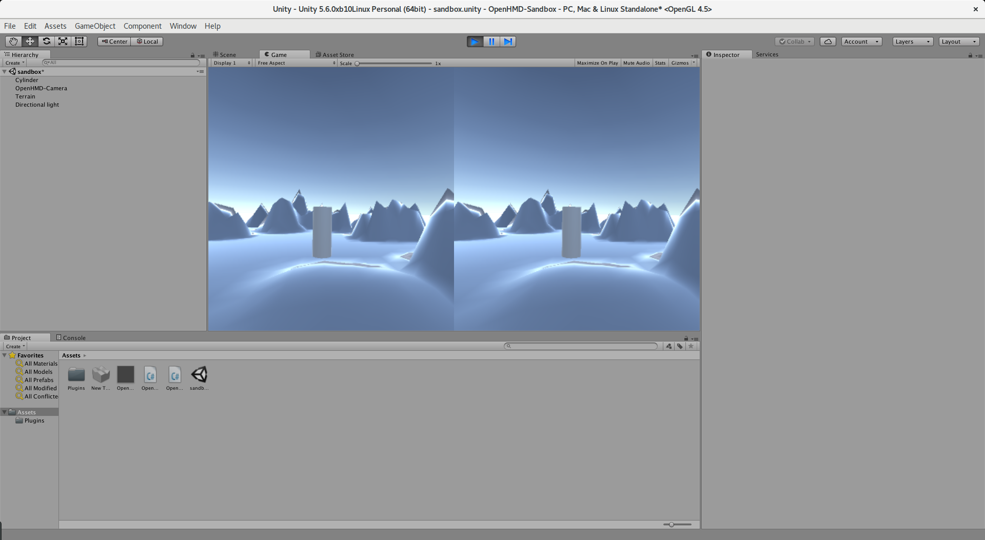 OpenHMD Unity plugin running in the Unity editor